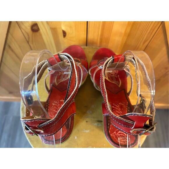 ELITE by Corkys Wedge Sandals Leather Red Size 10 - Picture 5 of 8